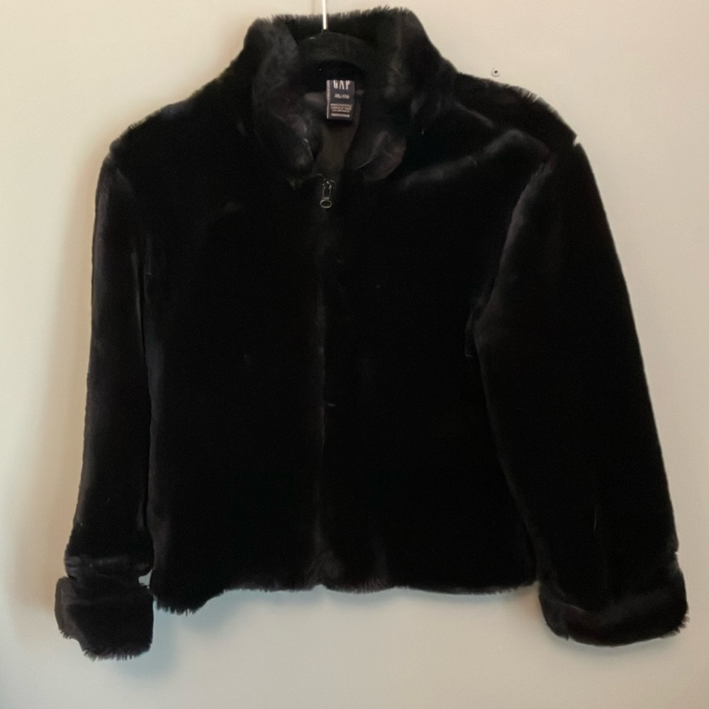 GAP Black Faux Fur Coat